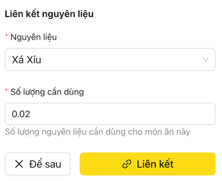 Create link ingredient